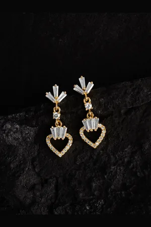 HOT AND BOLD Gold-Plated & Cubic Zirocnia Studded Heart Shaped Drop Earrings