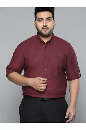 DENNISON Men Maroon Smart Slim Fit Stretchable Lycra Plus Size Formal Shirt