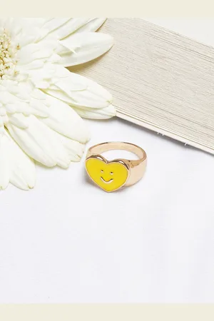 BeWitched Gold-Toned & Yellow Heart With Smiley Finger Ring