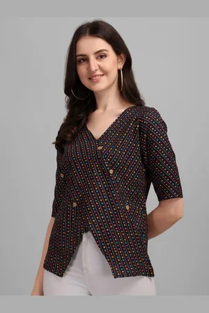 GUFRINA Women Navy Blue & Yellow Bandhani Print Wrap Top
