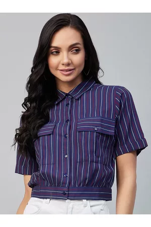 marie claire Women Blue Classic Opaque Striped Casual Shirt