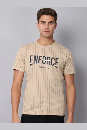 CANTABIL Men Brown Typography Striped T-shirt