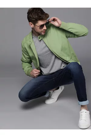WROGN Men Green Pure Cotton Bomber Jacket