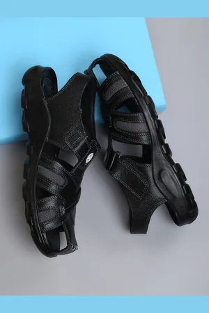 Red Chief Men Black Leather Sandals