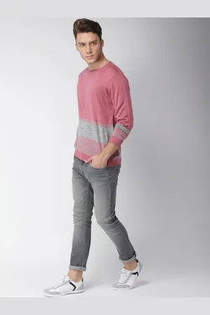 Mast & Harbour Men Pink & Grey Striped Pullover