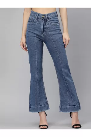 KASSUALLY Women Blue Flared Cotton Stretchable Jeans