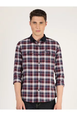 Lee Men Maroon Slim Fit Tartan Checked Casual Cotton Shirt