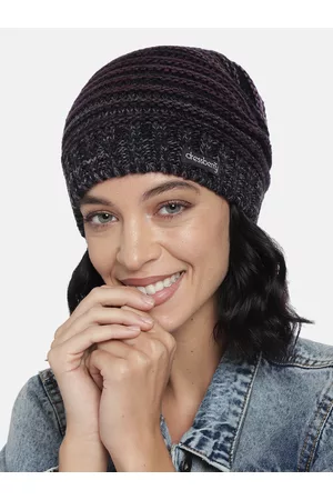 DressBerry Women Black & Purple Self Design Acrylic Beanie