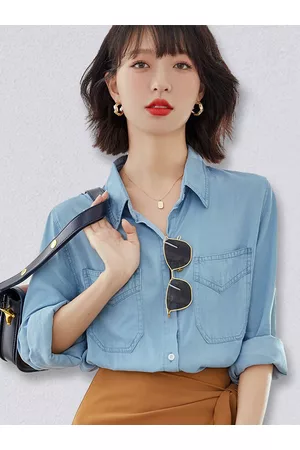 JC Collection Women Blue Solid Casual Denim Shirt