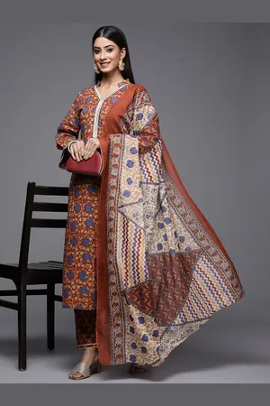 Indo Era Women Rust Ethnic Motifs Printed Pure Cotton Kurta with Palazzos & With Dupatta