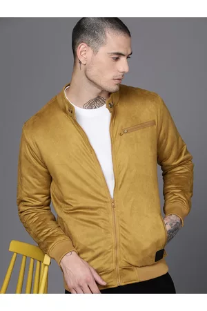 WROGN Men Mustard Yellow Solid Bomber Jacket