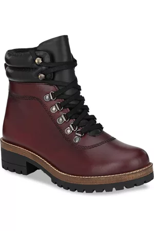 Delize Women Burgundy Solid Leather High-Top Flat Boots