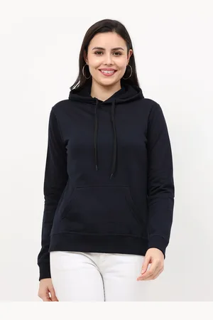 Fleximaa Women Navy Blue Hooded Sweatshirt