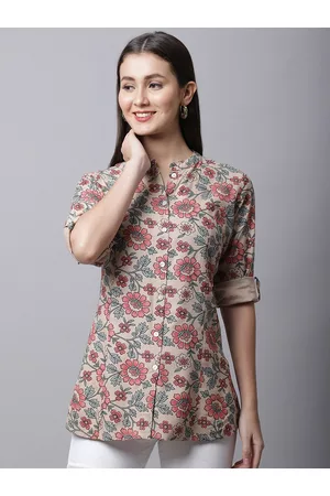 Pistaa Brown Floral Printed Short Kurti