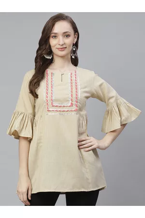 Bhama Couture Women Beige Yoke Design Tunic