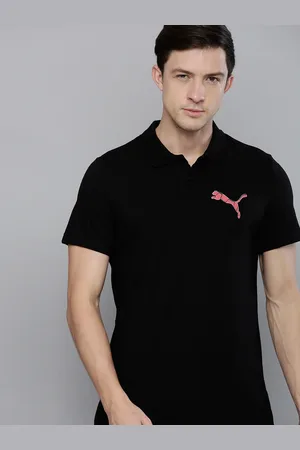 PUMA Men Black Slim Fit Solid Polo Collar Slim Fit T-shirt