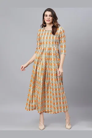 IDALIA Off White & Red Ethnic Motifs Cotton Maxi Dress