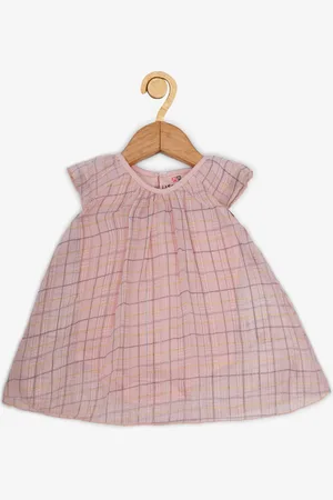 Creative Pink Printed Checked Cap Sleeves A-Line Romper Dress