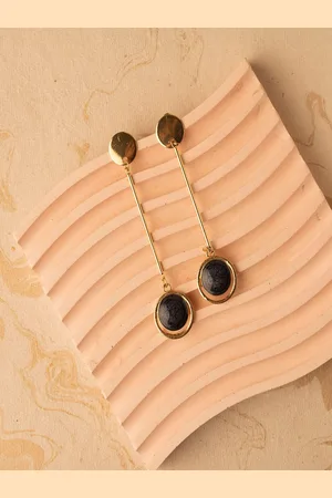 Jewelz Gold-Toned & Navy Blue Contemporary Drop Earrings