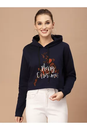 KASSUALLY Women Deep Navy Blue Typography Christmas Update Sweatshirt