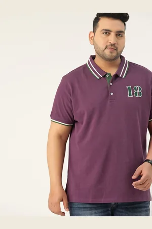 Sztori Men Plus Size Purple Solid Pure Cotton Polo Collar T-shirt