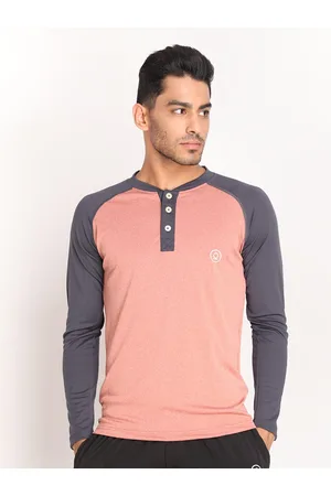 CHKOKKO Men Rust Henley Neck T-shirt