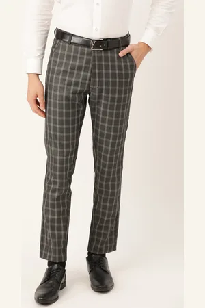 SOJANYA Men Charcoal Grey & White Checked Smart Fit Formal Trousers