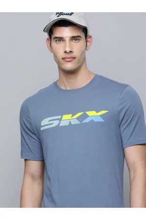 Skechers Men Blue Brand Logo Printed Pure Cotton T-shirt