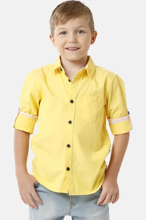 KATE & OSCAR Boys Yellow Solid Standard Pure Cotton Casual Shirt