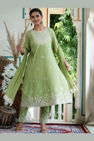Kesarya Women Green Ethnic Motifs Embroidered Sequinned Pure Cotton Kurta with Trousers & With Dupatta