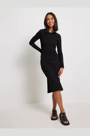 NA-KD Ribbed Bodycon Slit Detail Midi Dress