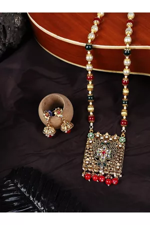 ANIKAS CREATION Multicolor Meenakari Long Crystal Necklace & Earrings Set