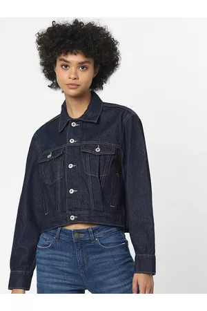 ONLY Women Navy Blue Cropped Denim Jacket