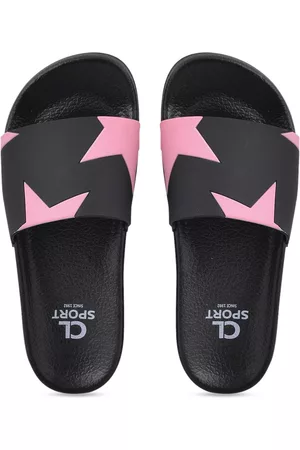 Carlton London Women Black & Pink Printed Sliders