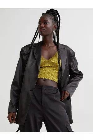 H&M Women Blazers - Women Black Solid Satin Jacket