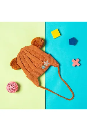 Baby Moo Kids Brown Pom Pom Woollen Beanie
