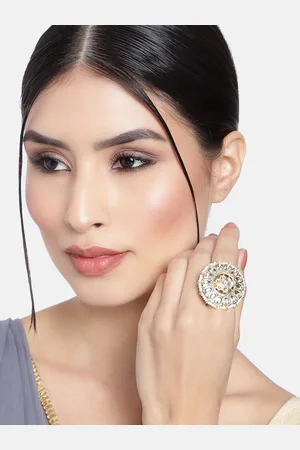I Jewels White Gold-Plated Kundan Handcrafted Adjustable Finger Ring