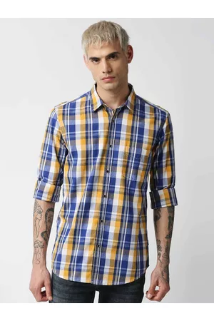 Pepe Jeans Men Yellow & Blue Checked Cotton Casual Shirt