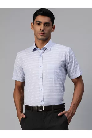 MANQ Men Blue & White Smart Regular Fit Horizontal Stripes Formal Shirt