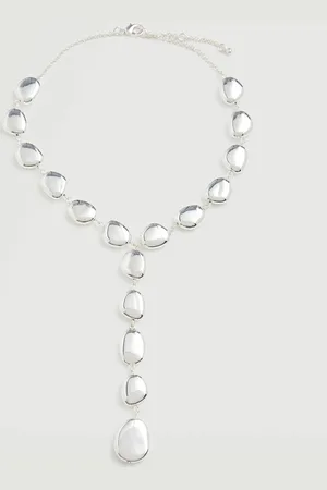 MANGO Silver-Toned Beaded Necklace