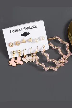 Jewels Galaxy Set of 6 Gold-Plated Stone-Studded Beaded Earrings