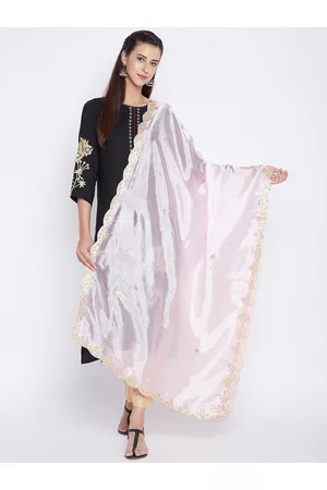 Clora Creation Women Pink & Gold-Toned Embroidered Dupatta