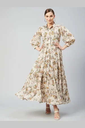 marie claire Women Grey Floral Georgette Maxi Dress