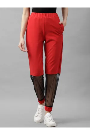 ATHENA Women Red & Black Loose Fit Solid Joggers