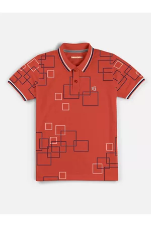 HELLCAT Boys Red Printed Polo Collar Bio Finish T-shirt