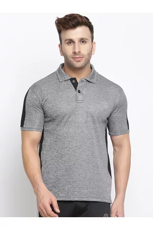CHKOKKO Men Grey Solid Polo Collar Dry Fit Streachable Training T-shirt