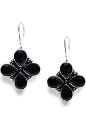 Bamboo Tree Jewels Black Floral Drop Earrings