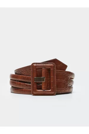 MANGO Women Belts - Women Brown Croc Textured Belt