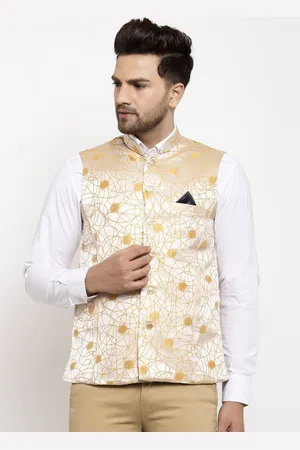 KLOTTHE Men Gold-Toned Woven Silk Blend Nehru Jacket