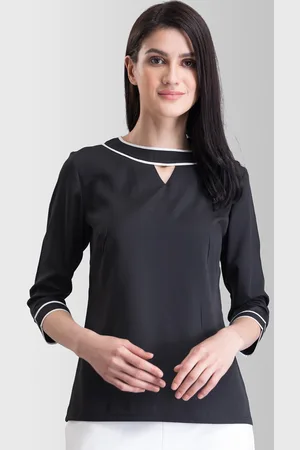 FableStreet Women Black Solid Piping Detail Top